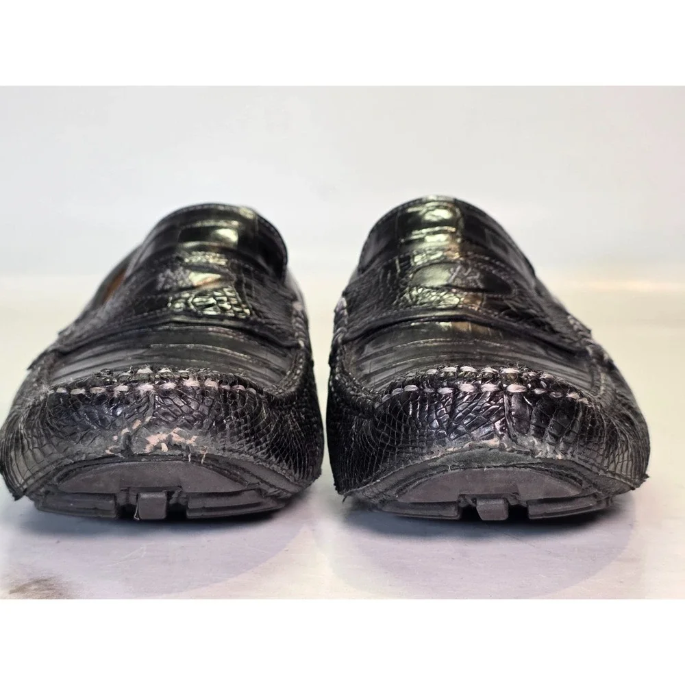 Mezlan Encina Men's Loafers Size 10.5‎ Black Genuine Crocodile Leather Shoes Vtg